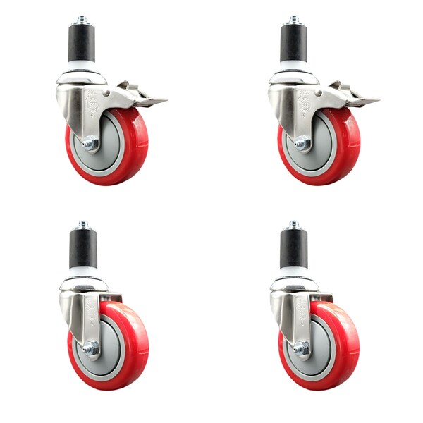 Service Caster 4 Inch 316SS Red Poly Swivel 1-5/8 Inch Expanding Stem Caster Lock Brake, 2PK SS316TTLEX20S414-PPUB-RED-2-S-2-158 - main